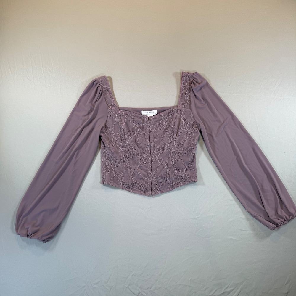 Kirious Lace Corset‎ Top Mauve Purple Square Neck S Coquette Romantic